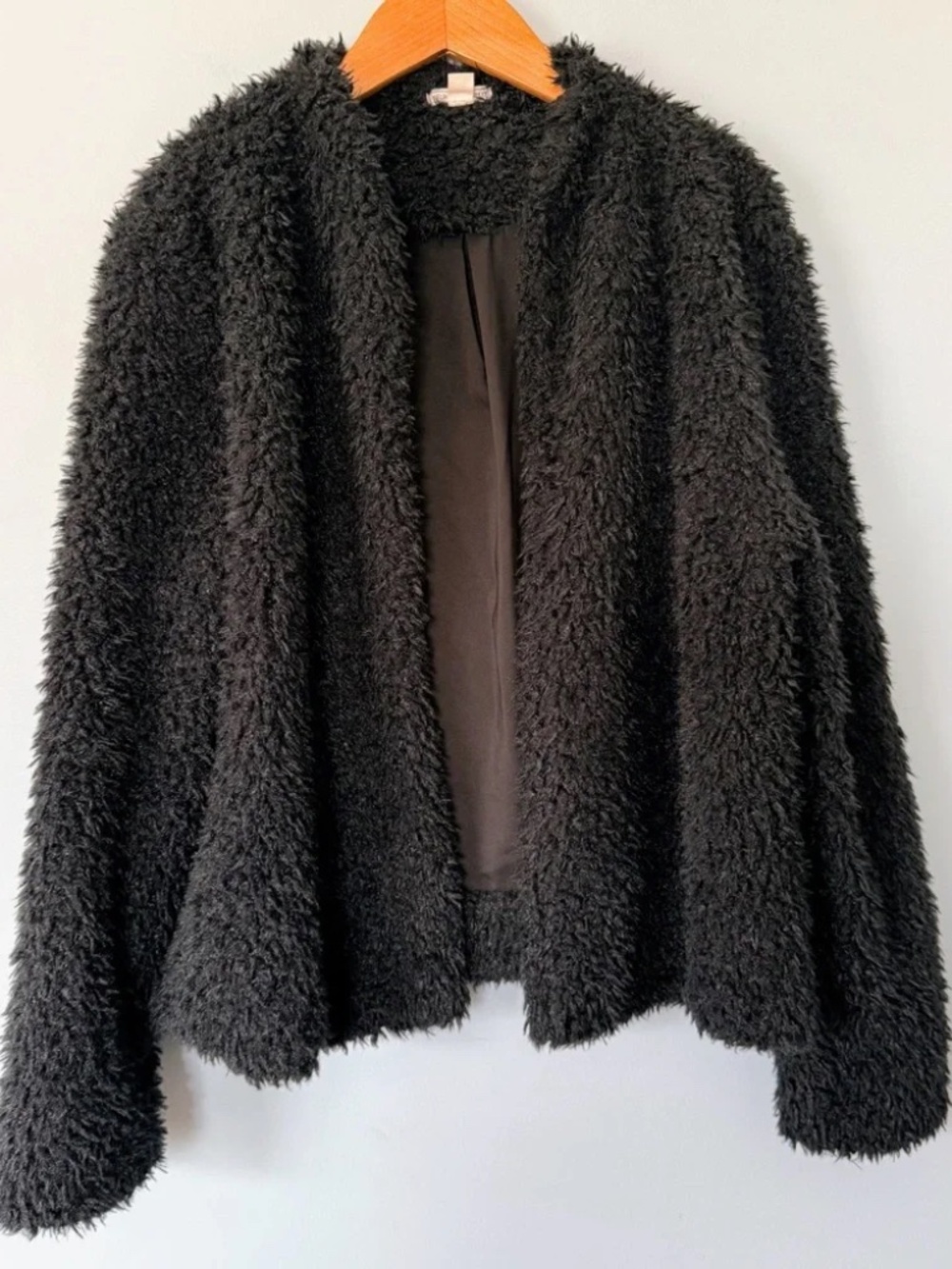 Melrose and Market Black Faux Fur Open Front Jacket Size Medium